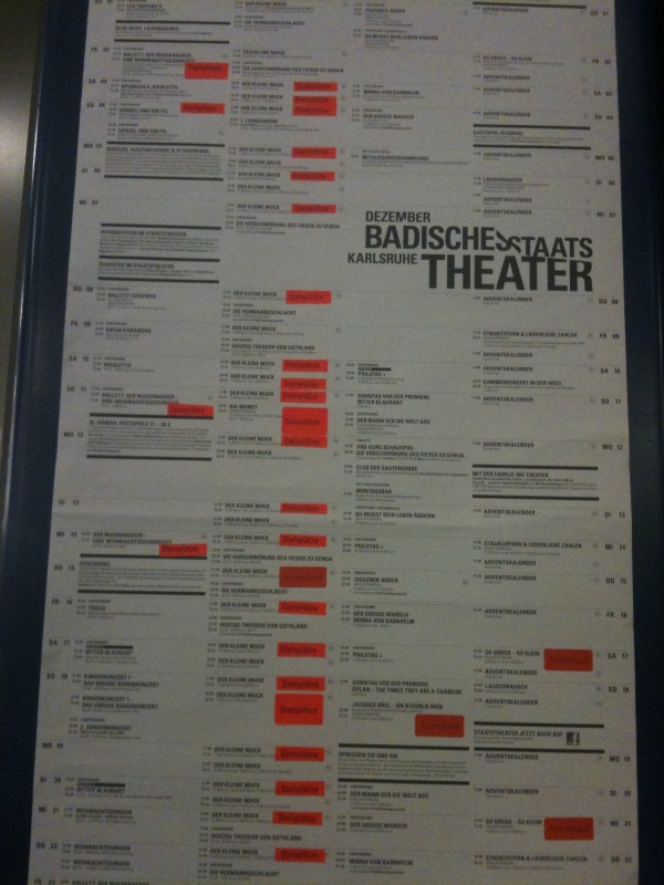 Programm Badisches Staatstheater, Karlsruhe